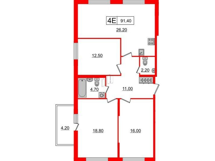 Продажа 3-комнатной квартиры 91,4 м², 2/9 этаж