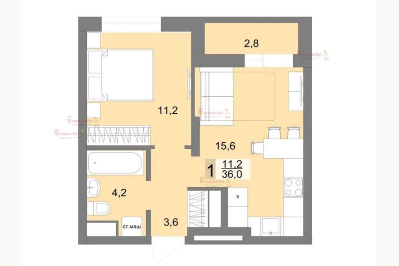Продажа 1-комнатной квартиры 36 м², 21/22 этаж