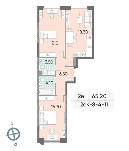 Продажа 2-комнатной квартиры 65,2 м², 11/58 этаж