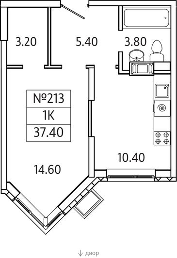 Продажа 1-комнатной квартиры 37,4 м², 8/20 этаж