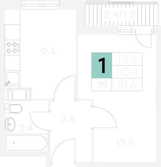 Продажа 1-комнатной квартиры 31,6 м², 7/9 этаж