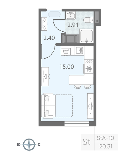 Продажа квартиры-студии 20,3 м², 6/23 этаж