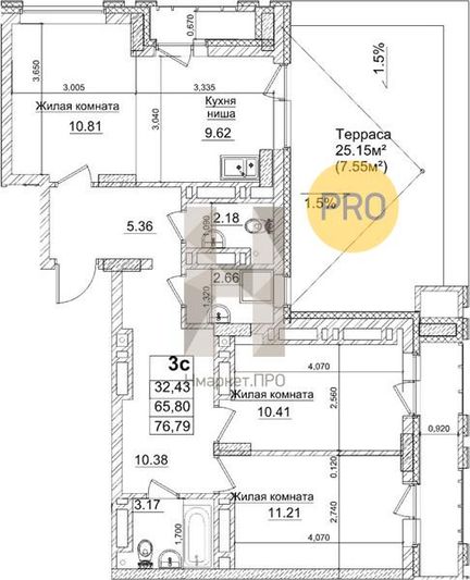 Продажа 2-комнатной квартиры 65,8 м², 28/29 этаж