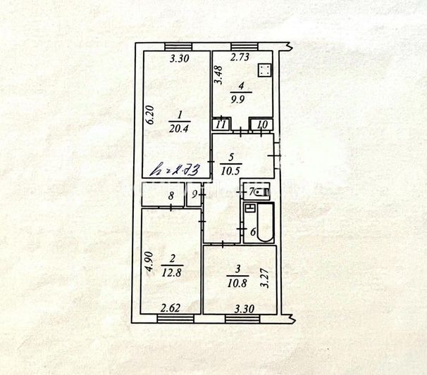 Продажа 3-комнатной квартиры 72,3 м², 5/5 этаж