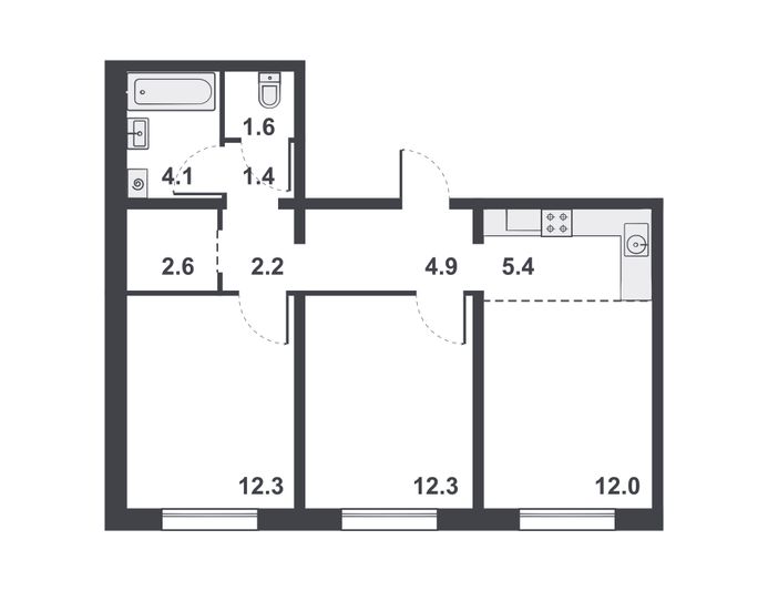 Продажа 3-комнатной квартиры 58,8 м², 3/14 этаж