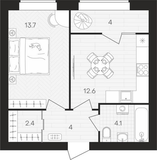 Продажа 1-комнатной квартиры 40,8 м², 6/10 этаж