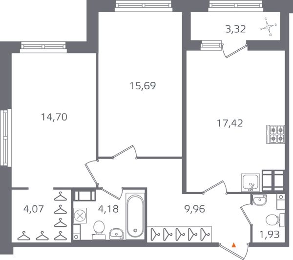 Продажа 2-комнатной квартиры 69,6 м², 14/17 этаж