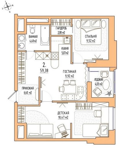 Продажа 2-комнатной квартиры 59,4 м², 6/17 этаж