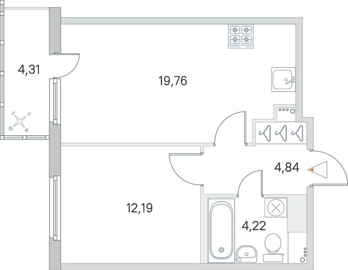 Продажа 1-комнатной квартиры 42,3 м², 4/8 этаж