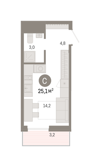 Продажа квартиры-студии 25,1 м², 6/8 этаж
