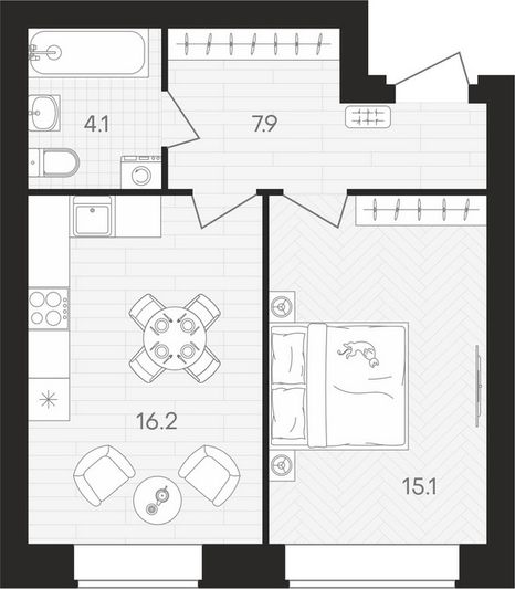 Продажа 1-комнатной квартиры 43,3 м², 2/10 этаж