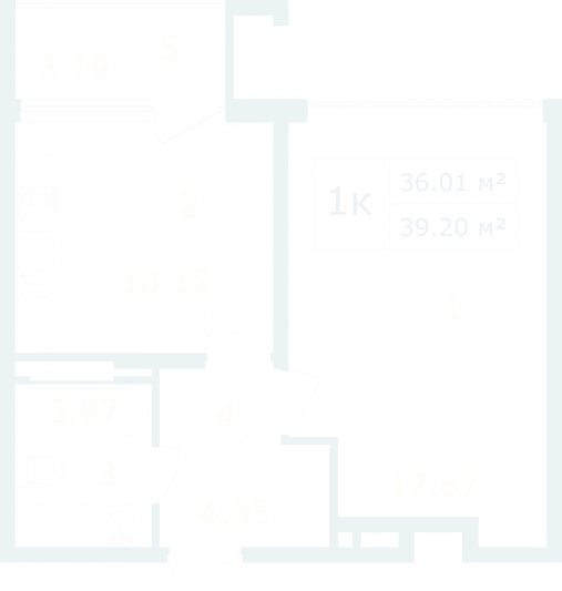 Продажа 1-комнатной квартиры 39,2 м², 10/12 этаж