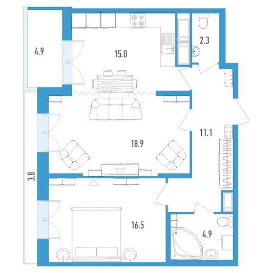 Продажа 2-комнатной квартиры 72,3 м², 4/18 этаж