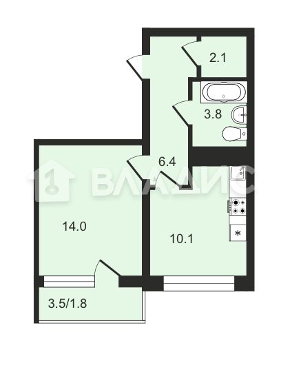 Продажа 1-комнатной квартиры 38,2 м², 3/25 этаж