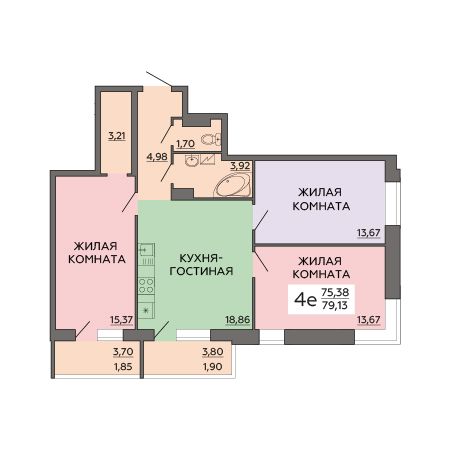 Продажа 4-комнатной квартиры 79,1 м², 4/19 этаж