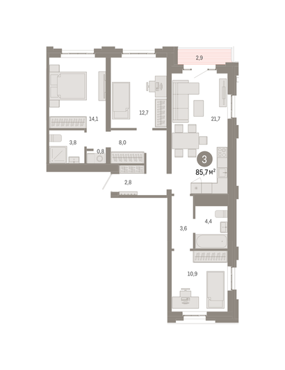 Продажа 3-комнатной квартиры 85,7 м², 3/7 этаж