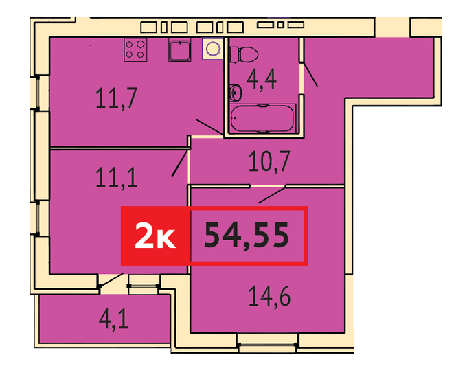 Продажа 2-комнатной квартиры 54,5 м², 2/9 этаж