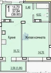 Продажа 1-комнатной квартиры 39 м², 5/9 этаж