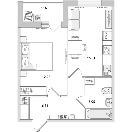 Продажа 1-комнатной квартиры 42,3 м², 1/14 этаж