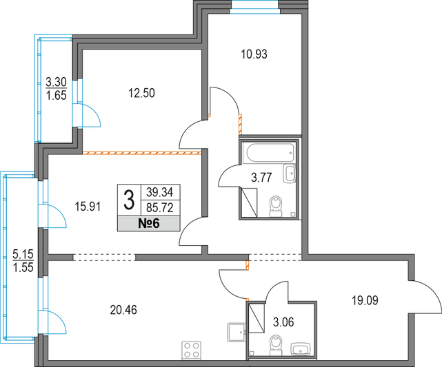 Продажа 3-комнатной квартиры 85,7 м², 2/19 этаж