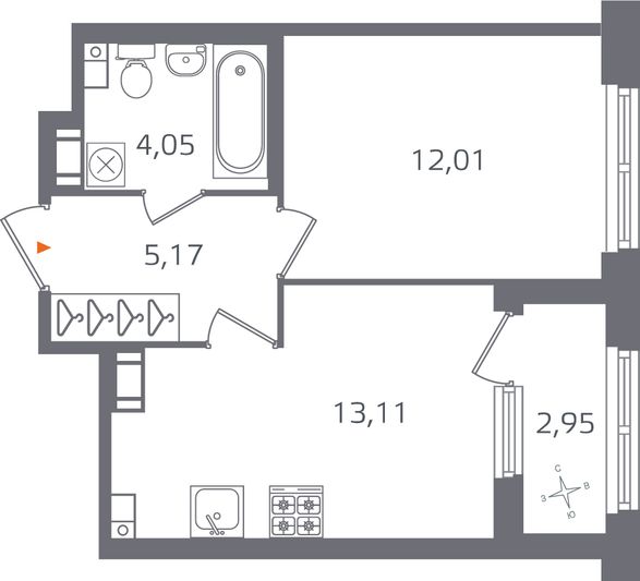 Продажа 1-комнатной квартиры 35,8 м², 4/17 этаж