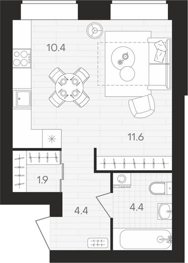 Продажа 1-комнатной квартиры 32,8 м², 2/10 этаж