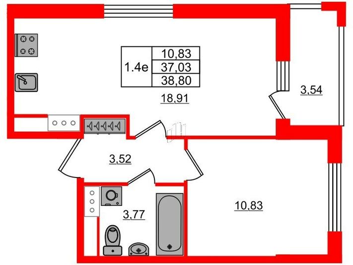 Продажа 1-комнатной квартиры 37 м², 4/23 этаж