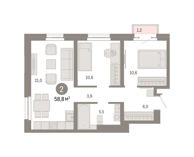 Продажа 2-комнатной квартиры 58,8 м², 23/31 этаж