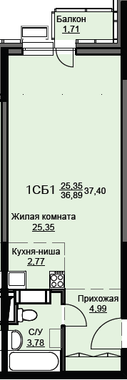 Продажа квартиры-студии 37,4 м², 4/17 этаж