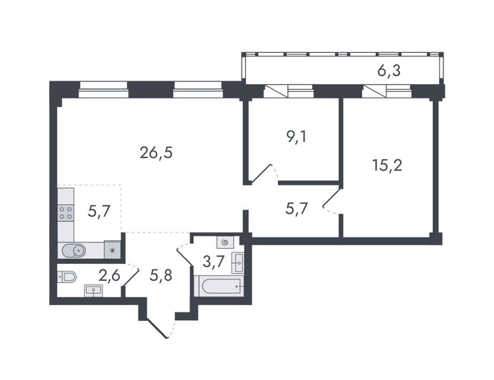 Продажа 3-комнатной квартиры 80,6 м², 1/16 этаж