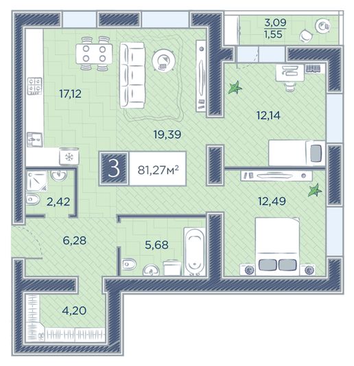 Продажа 3-комнатной квартиры 81,3 м², 5/18 этаж