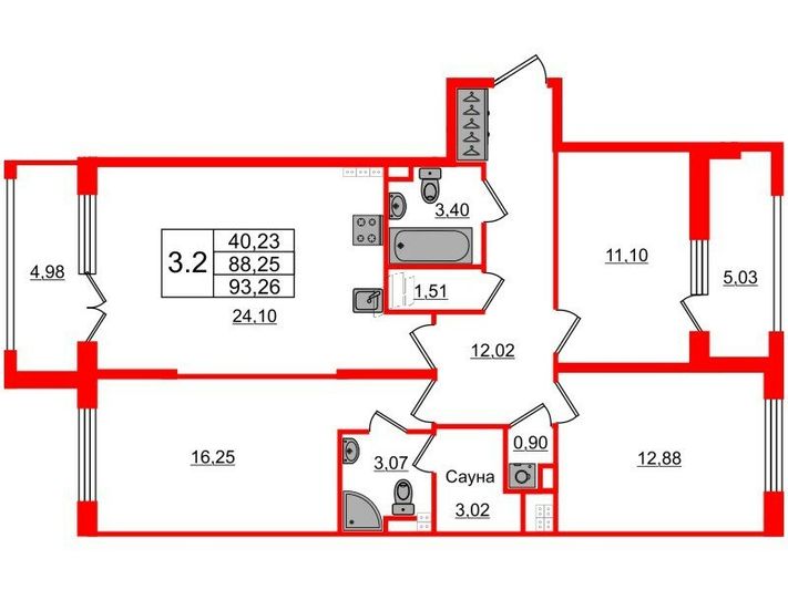 Продажа 3-комнатной квартиры 88,3 м², 3/4 этаж