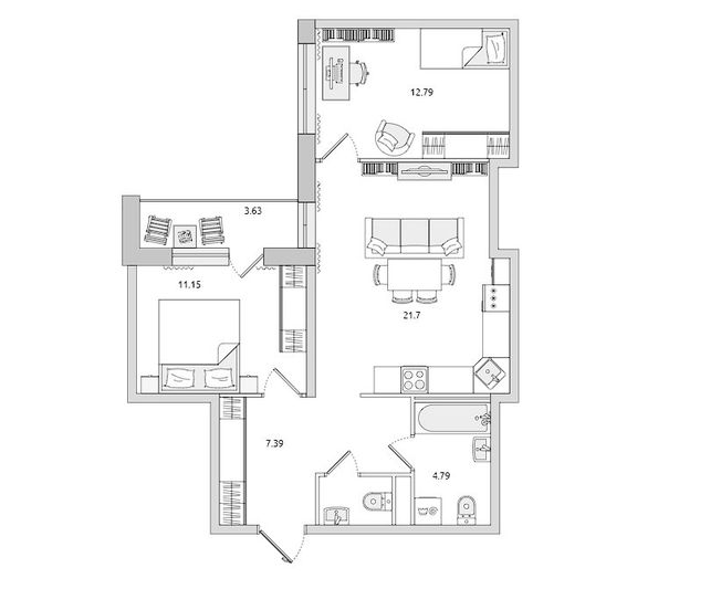 Продажа 2-комнатной квартиры 66 м², 9/21 этаж