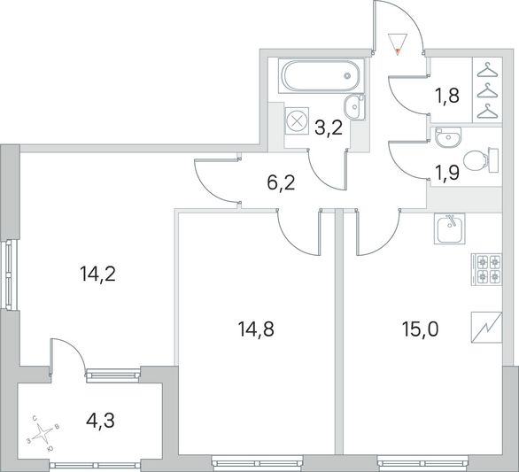 Продажа 2-комнатной квартиры 59,3 м², 4/5 этаж