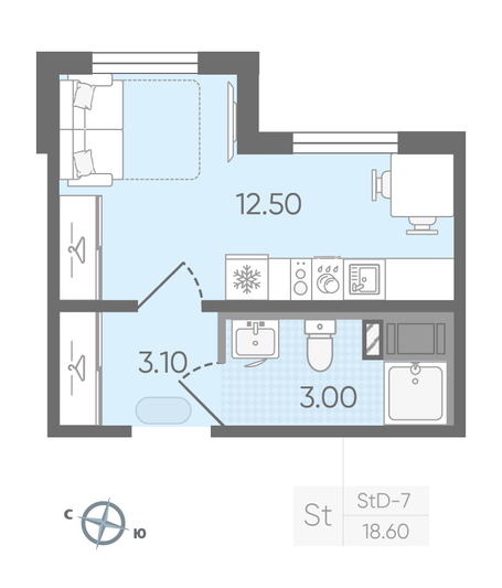 Продажа квартиры-студии 18,6 м², 2/24 этаж