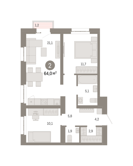 Продажа 2-комнатной квартиры 64 м², 10/16 этаж