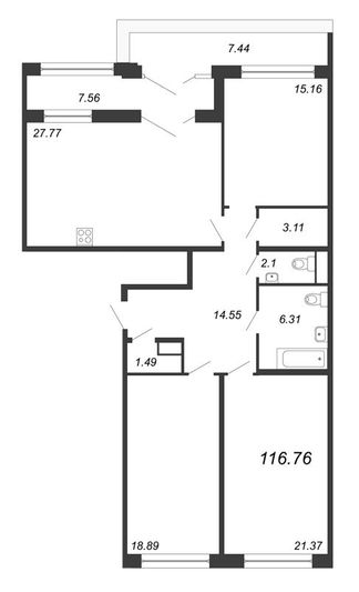 Продажа 4-комнатной квартиры 117,4 м², 7/8 этаж