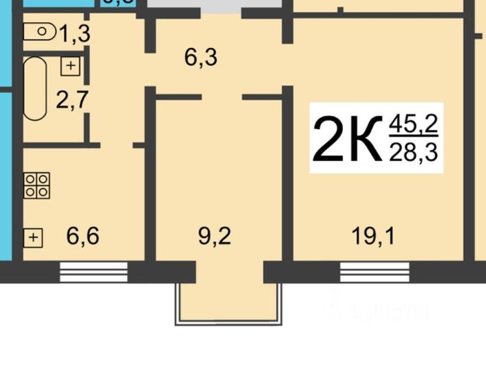 Продажа 2-комнатной квартиры 45,3 м², 3/3 этаж