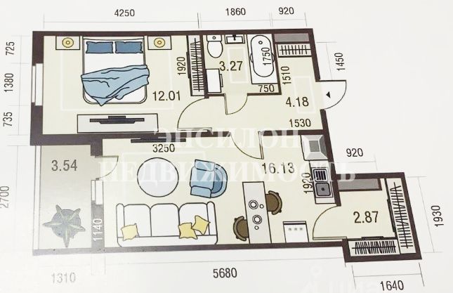 Продажа 1-комнатной квартиры 39 м², 3/10 этаж