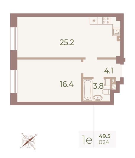 Продажа 1-комнатной квартиры 49,5 м², 5/9 этаж