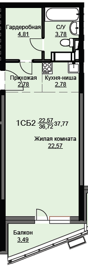 Продажа квартиры-студии 37,8 м², 17/17 этаж