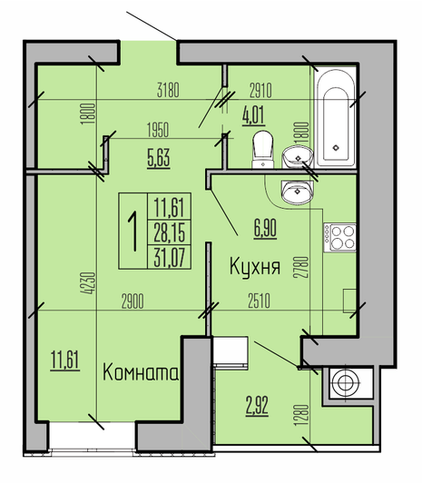 Продажа 1-комнатной квартиры 31,1 м², 10/10 этаж