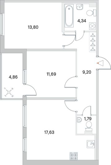 Продажа 2-комнатной квартиры 60,9 м², 1/5 этаж