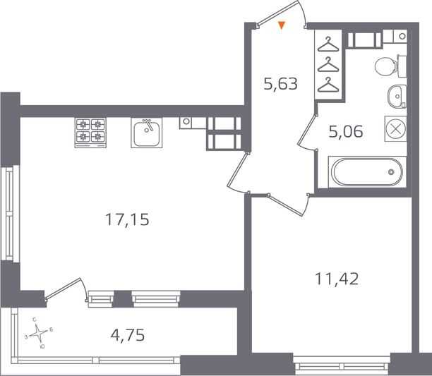 Продажа 1-комнатной квартиры 41,6 м², 13/15 этаж