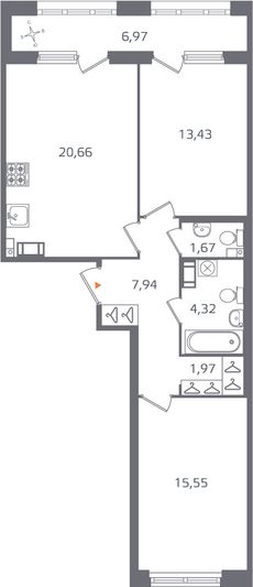 Продажа 2-комнатной квартиры 69 м², 6/16 этаж