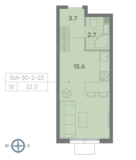 Продажа квартиры-студии 22 м², 4/23 этаж