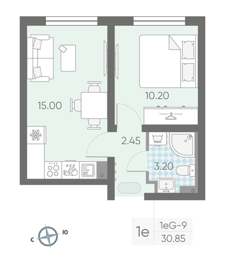 Продажа 1-комнатной квартиры 30,9 м², 14/25 этаж