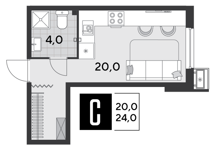 Продажа квартиры-студии 24 м², 2/18 этаж