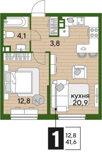 Продажа 1-комнатной квартиры 41,6 м², 6/16 этаж