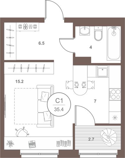 Продажа 1-комнатной квартиры 35,4 м², 6/18 этаж